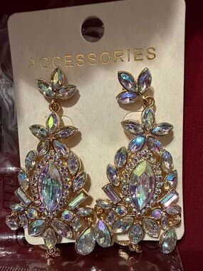 Accessorize Gold-tone Iridescent Crystal Floral Drop Earrings